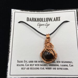 Wire Wrapped Gemstone Necklace - Round Tiger's Eye