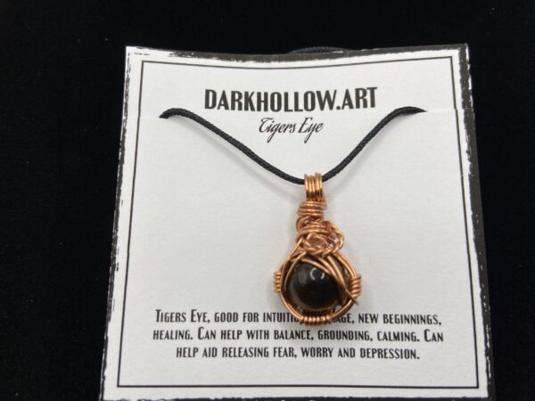 Wire Wrapped Gemstone Necklace - Round Tiger's Eye