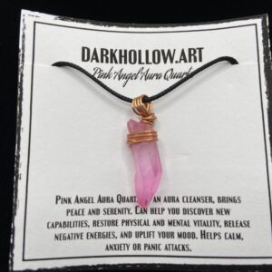 Wire Wrapped Gemstone Necklace - Pink Aura Quartz