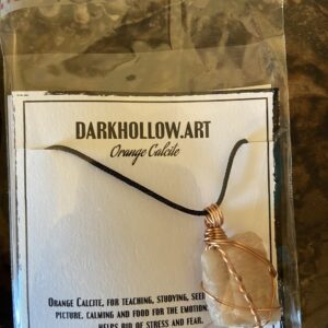 Wire Wrapped Gemstone Necklace - Orange Calcite