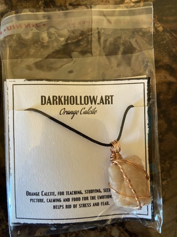 Wire Wrapped Gemstone Necklace - Orange Calcite